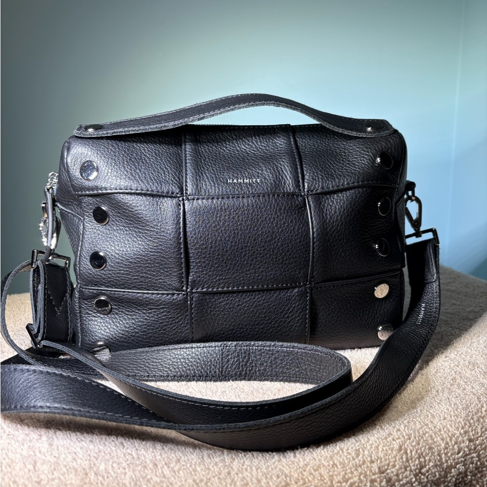 Medium Evan (Rare) Hammitt Black  Pebbled Leather Crossbody Handbag